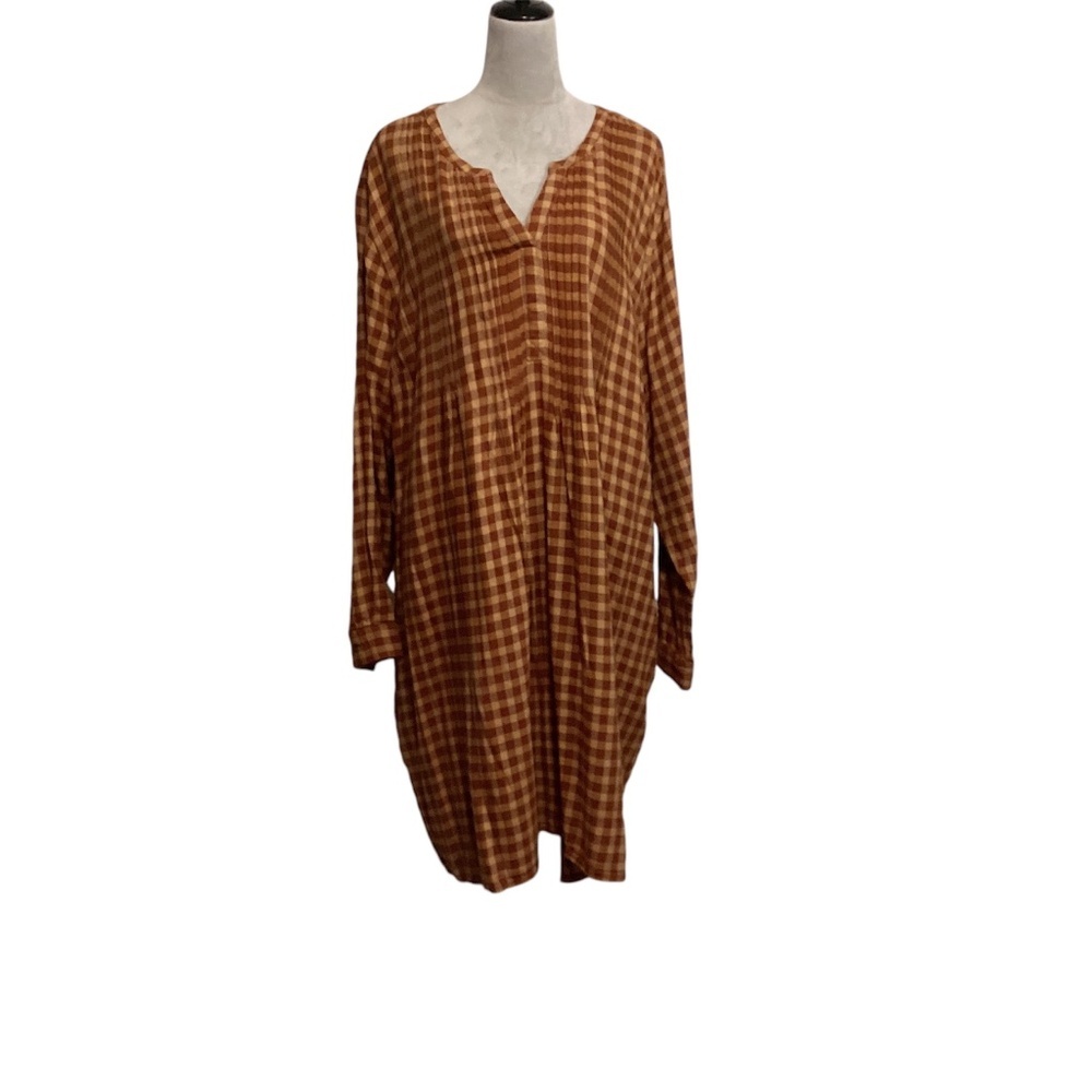 Sonoma Women Plaid Fall Office Causal NWT Size 4X Midi Split Neck Pintuck Bodice